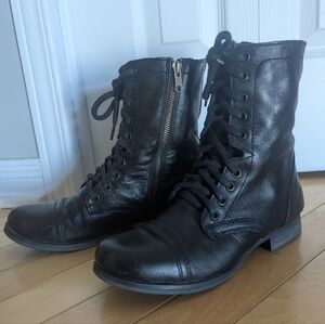 Steve Madden Troopa Combat Black Moto Genuine Leather Boots SZ 7.5